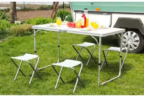Trizand Aluminum Table Set for Camping Foldable in Case White