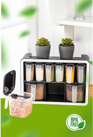 Hermia Plastic Tabletop Spice Rack with Stand Black 10pcs