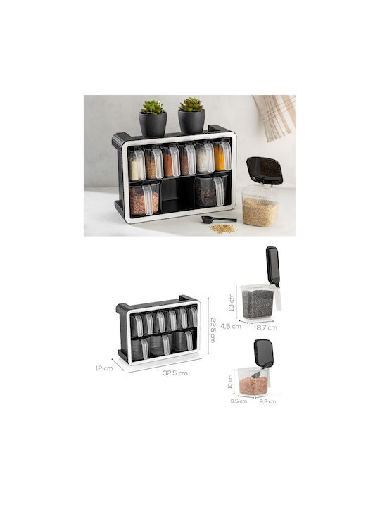Hermia Plastic Tabletop Spice Rack with Stand Black 10pcs