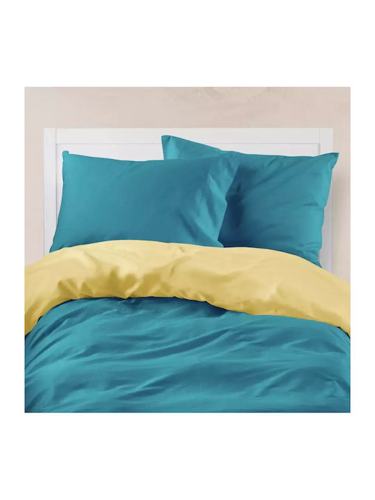 Borea Duvet Cover Cotton Queen 220x240 Petrol-yellow
