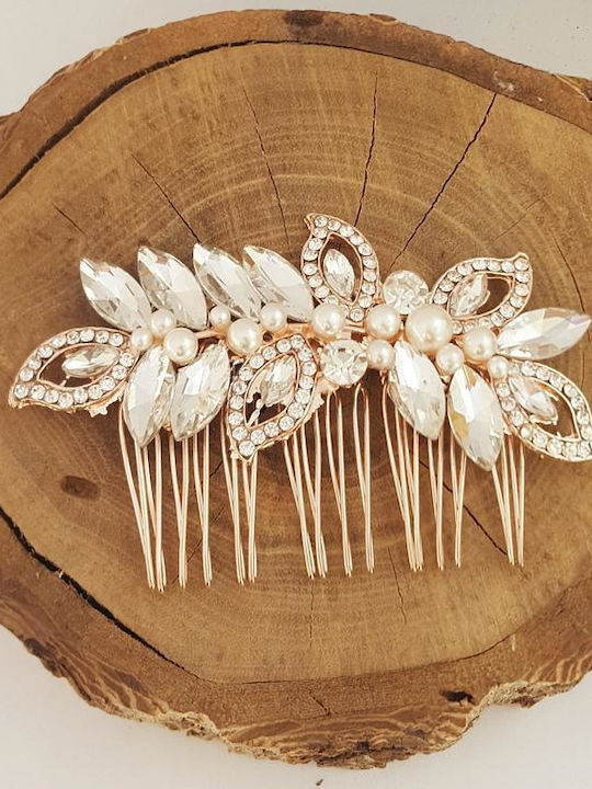 Rose Gold Булчински Гребен Χτενάκι Ροζ Χρυσό Λαμπερά Κρύσταλλα