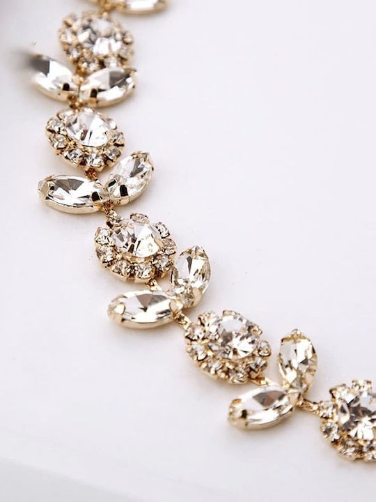 Zoya Unique Beauty Bridal Ribbon Gold Metal Decorated Sparkling Transparent Crystals
