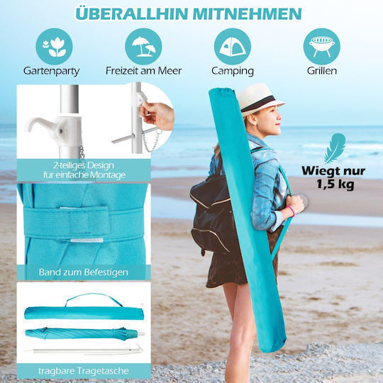 Costway Folding Beach Umbrella Aluminum Diameter 1.8m with UV Protection and Air Vent Beige