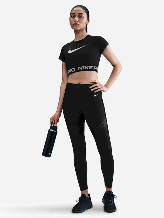 Women's Sports Crop Top Short Sleeve Dri-Fit Black