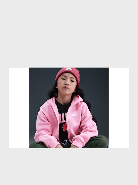 Fleece Kids Sweatshirt Cardigan With Hood And Pockets Pink Sportswear Club