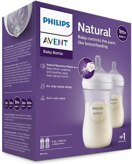 Philips Πλαστικό Μπιμπερό Κατά των Κολικών με Θηλή Σιλικόνης για 3+ μηνών Λευκό 330ml 2τμχ
