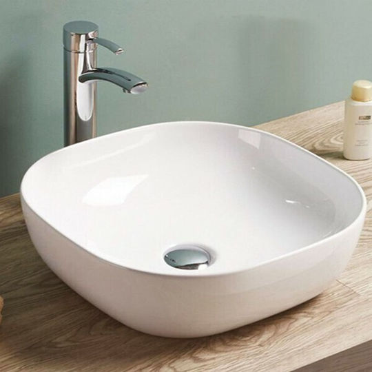 Tema Vessel Porcelain Bathroom Sink 41.5x41.5x14.5cm White