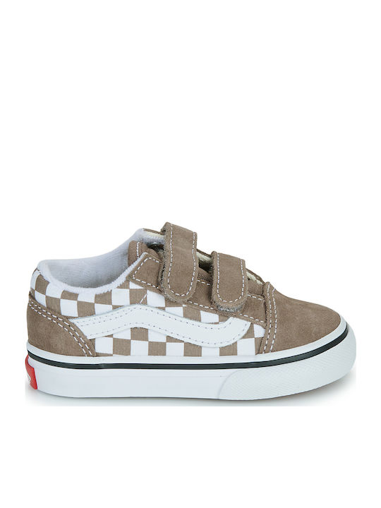 Old Skool Kids Sneakers With Hoop & Loop Closure Brown