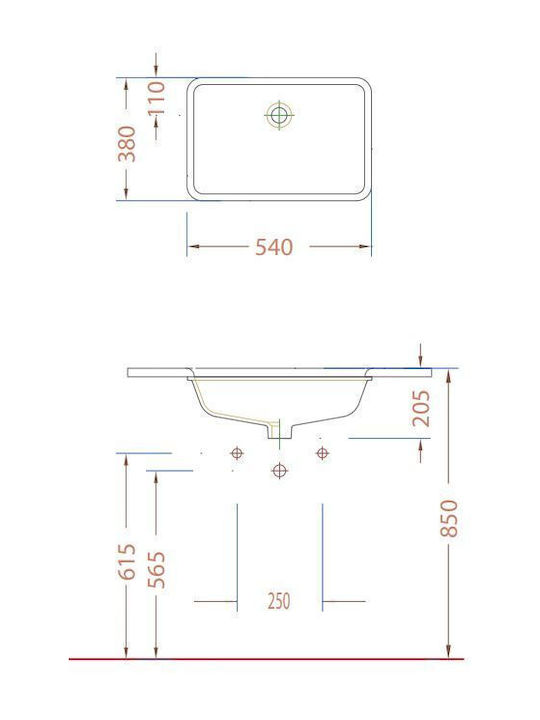 Serel Countertop Sink Porcelain 56x37.5cm White