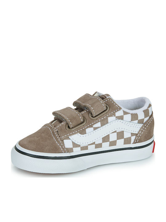 Old Skool Kids Sneakers With Hoop & Loop Closure Brown