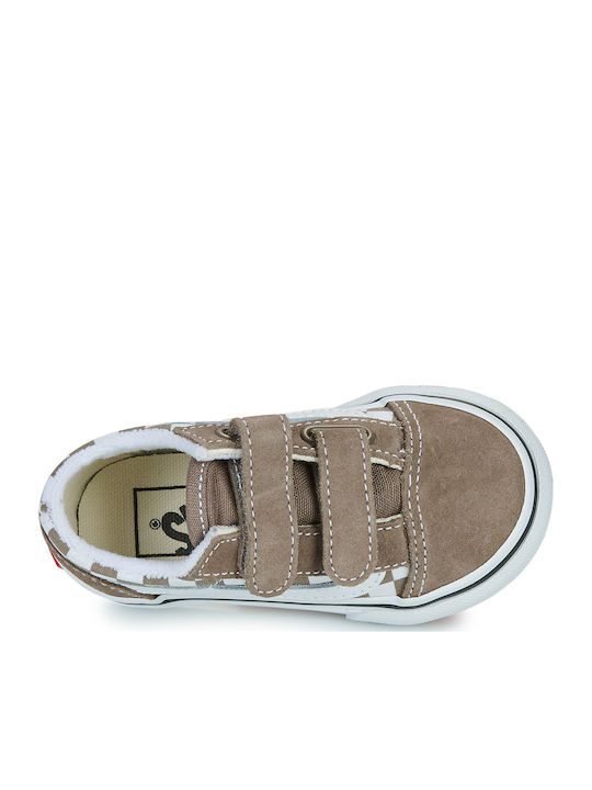 Old Skool Kids Sneakers With Hoop & Loop Closure Brown