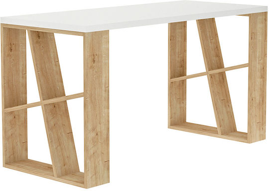 Desk Silman Wooden with Bookshelf White 137x60x75cm