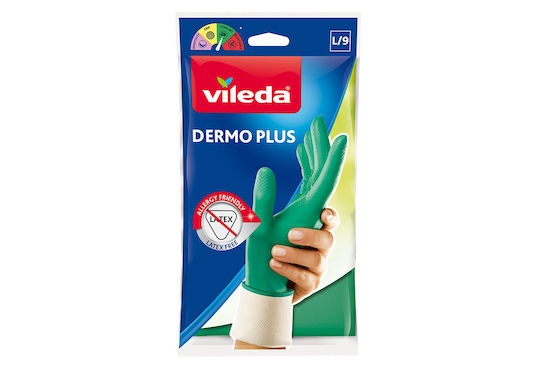 Vileda Pair of Dermo Plus Nitrile Cleaning Gloves Large Green