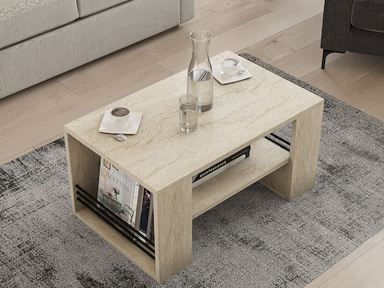 Правоъгълно Централно Кафе Масичка Iris Дървена Travertine Бежова Ш80xД50xВ40см