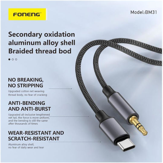 Foneng USB 2.0 Kabel USB-C männlich - 3.5mm Schwarz 1m