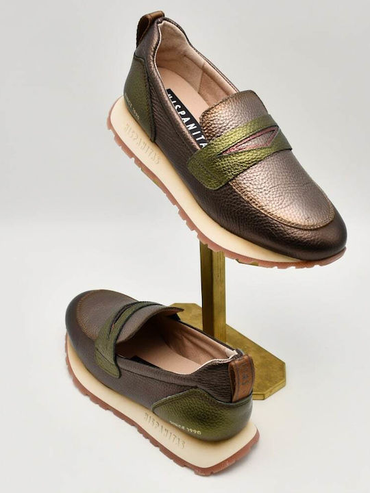 Leather Women's Loafers in Brown Color