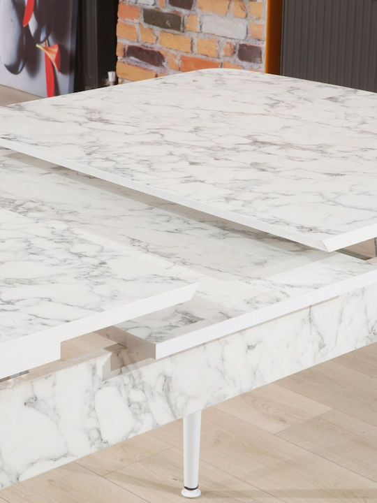 Trend Masă Sala de mese Masa extensibilă cu Suprafață de Marmură Marble Effect White 132(+38)x76.5x79buc