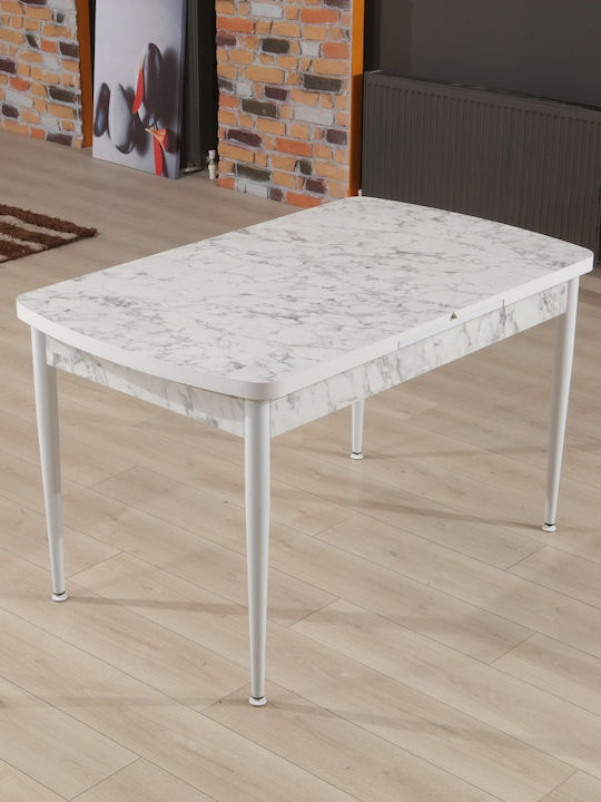 Trend Masă Sala de mese Masa extensibilă cu Suprafață de Marmură Marble Effect White 132(+38)x76.5x79buc