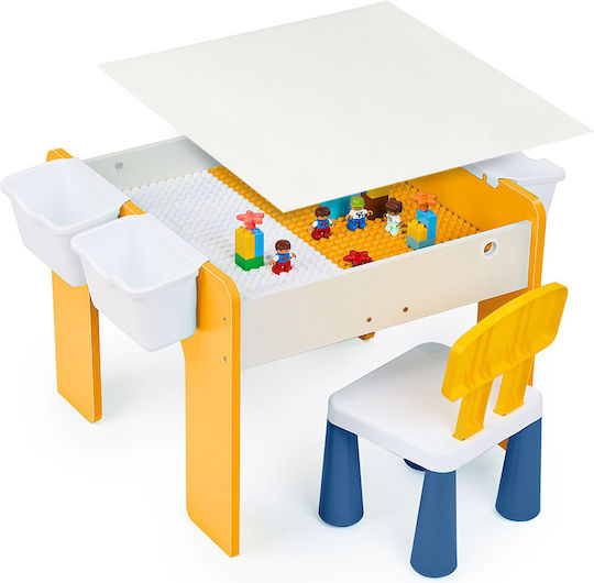 Set Masă cu Scaune pentru Copii pentru Desen Galben