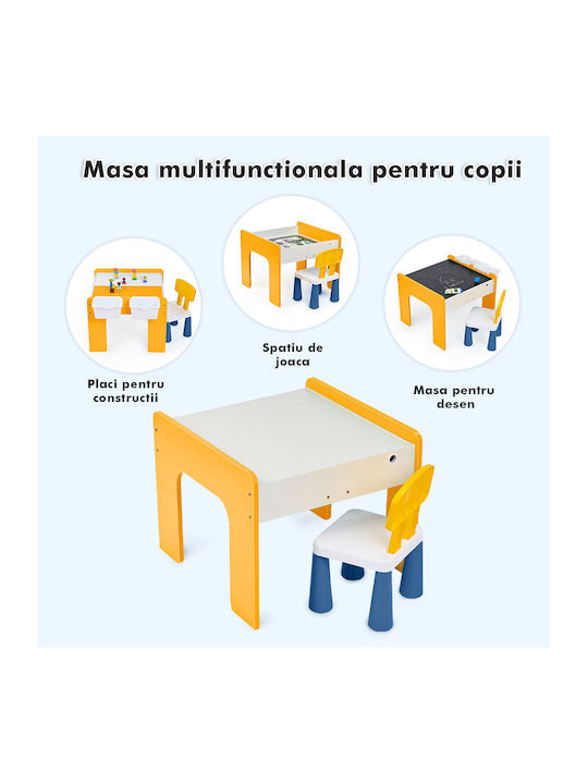 Set Masă cu Scaune pentru Copii pentru Desen Galben