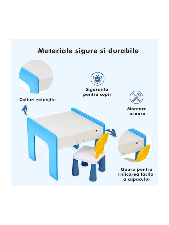 Set Masă cu Scaune pentru Copii pentru Desen Albastru deschis