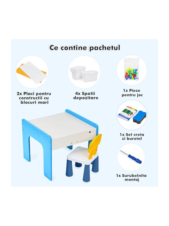 Set Masă cu Scaune pentru Copii pentru Desen Albastru deschis