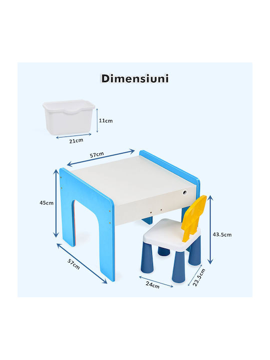 Set Masă cu Scaune pentru Copii pentru Desen Albastru deschis