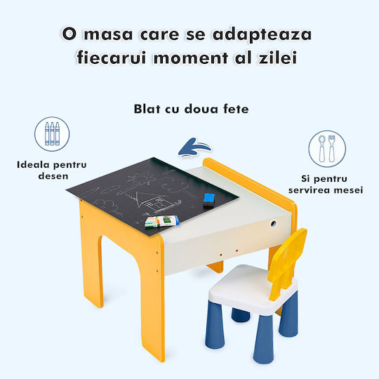 Set Masă cu Scaune pentru Copii pentru Desen Galben