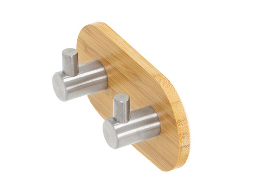 Cârlig Autocolant 2 Cârlige Lemn Metal Bej Argintiu