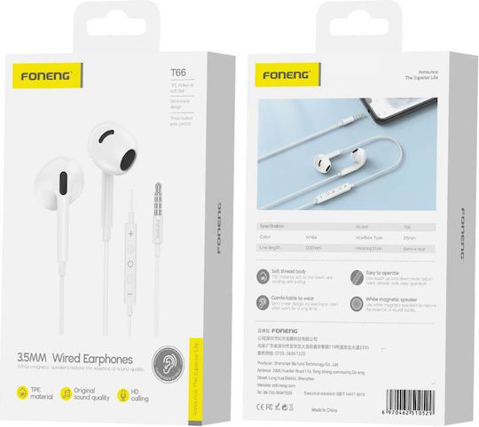 Foneng T66 In-ear Handsfree Headphones with Connector 3.5mm White
