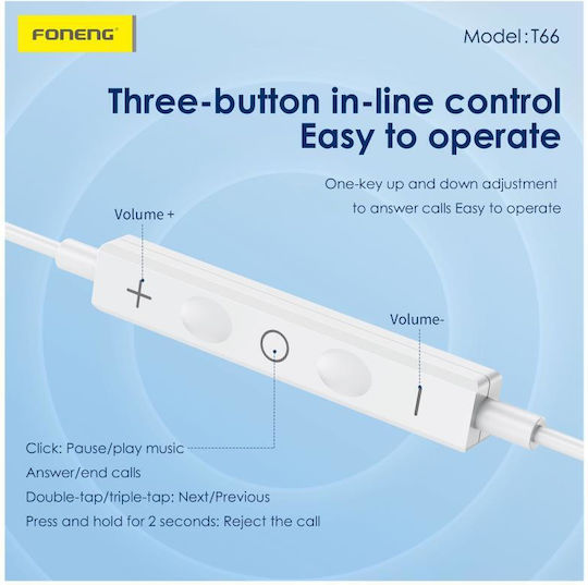 Foneng T66 In-ear Handsfree Headphones with Connector 3.5mm White