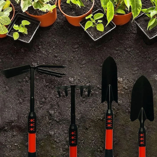 Set 4 Unelte de Grădină Mâner Extensibil Antiderapant Metal Ușor de Folosit de Depozitat Roșu Negru