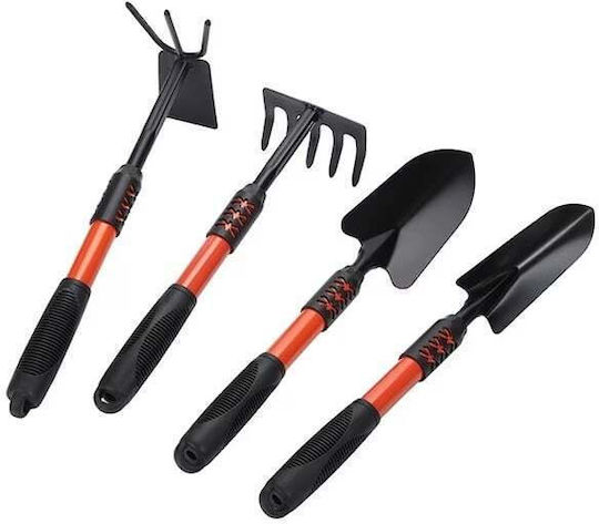 Set 4 Unelte de Grădină Mâner Extensibil Antiderapant Metal Ușor de Folosit de Depozitat Roșu Negru