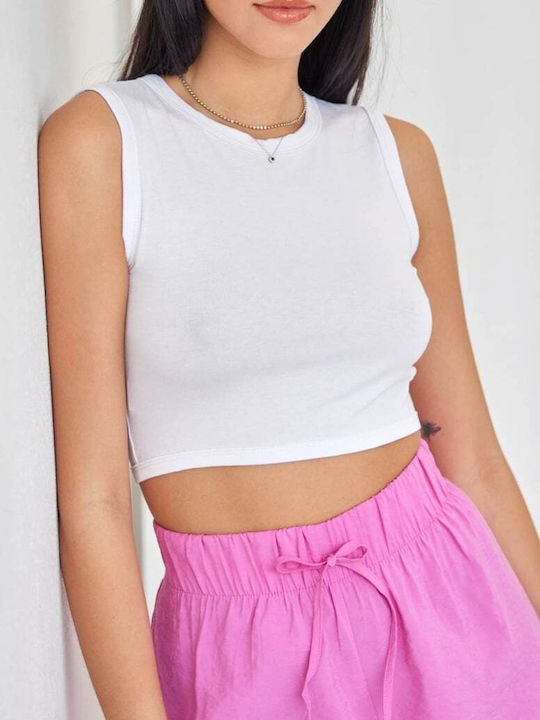 Γυναικείο Crop Top Αμάνικο Λευκό