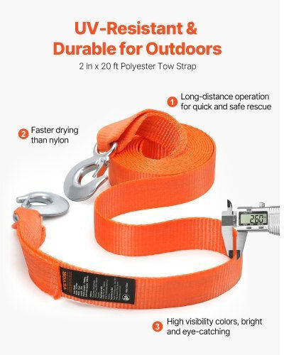Vevor Car Towing Rope with Towing Capacity up to 7.7 Tons in Orange Colour
