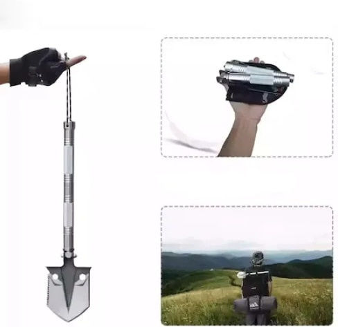 Multifunctional Folding Steel Shovel 12 Functions 13 Cm Blade Width Silver