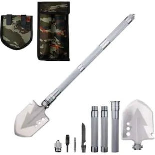 Multifunctional Folding Steel Shovel 12 Functions 13 Cm Blade Width Silver