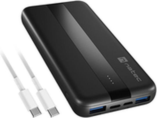 Natec Trevi Slim Q V2 Power Bank 10000mAh 18W with 2 USB-A Ports and 2 USB-C Ports Power Delivery Black