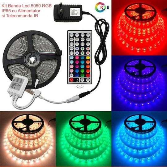 Rezistent la apă Bandă LED 12V RGB Lumină 5m Tip SMD5050 cu Telecomandă