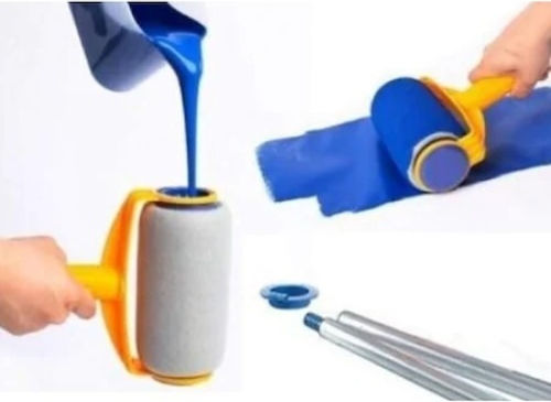 Foxmag24 Paint Roller Set Reservoir Extendable Arm 3 Accessories One-liter Container Orange Blue