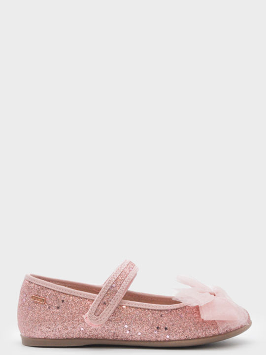 Kids Anatomic Leather Ballerinas with Hoop & Loop Closure Pink