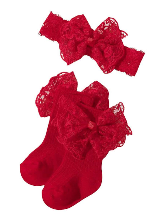 Set Official Impressive Cotton Socks Wonderful Lace Unique Bows Matching Ribbon Red