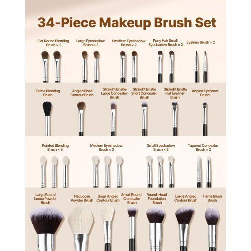 Vevor Professional Set with Makeup Brushes for Foundation made of Synthetic Hair 34pcs