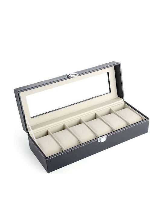 Storage Box Watches 6 Compartments Soft Detachable Cushions Made Eco-leather Black Cream