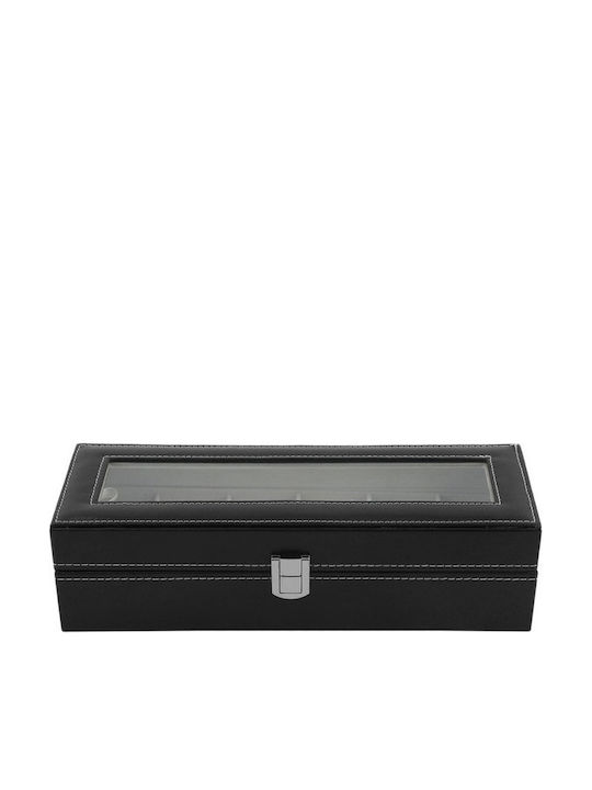 Storage Box Watches 6 Compartments Soft Detachable Cushions Made Eco-leather Black Cream