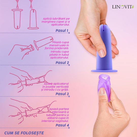 Aplicator Pentru Cupă Menstruală Linovit Silicon Medical Reutilizabil Ușor de Folosit Compatibil cu Lubrifiant Design Compact Igienic Mov