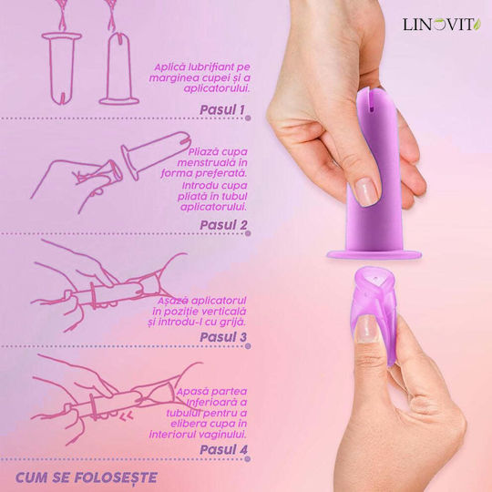 Aplicator Linovit Cupă Menstruală Silicon Medical Reutilizabilă Ușor de Folosit Compatibil Lubrifiant Design Compact Igienic Roz