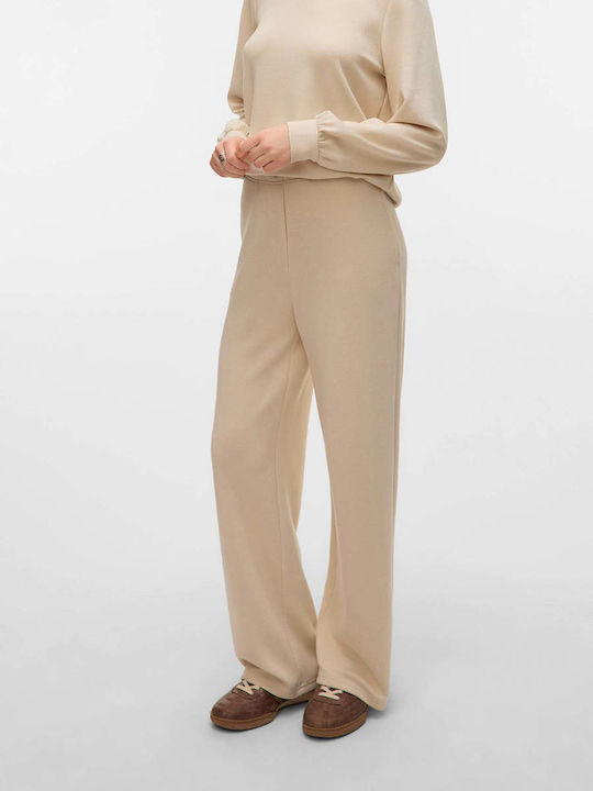 Damen Stoffhose in Breite Bein Stil Beiges