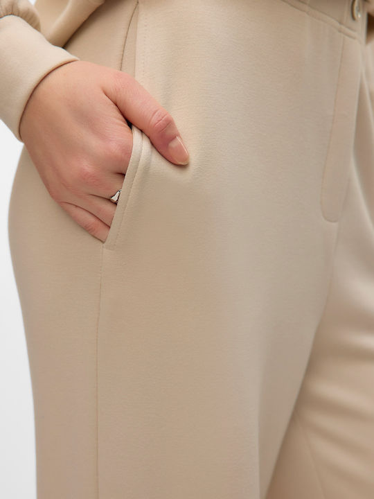 Women's High-waisted Fabric Trousers Wide Line Pumice Stone