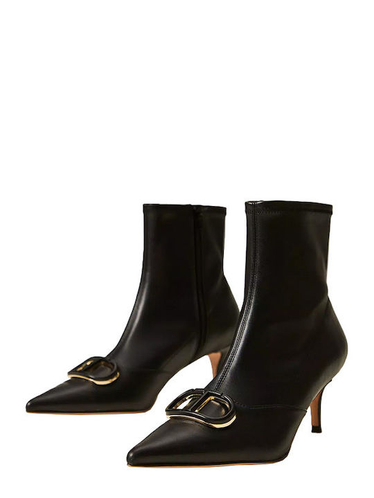 Leather Women's Ankle Boots with Medium Heel Black